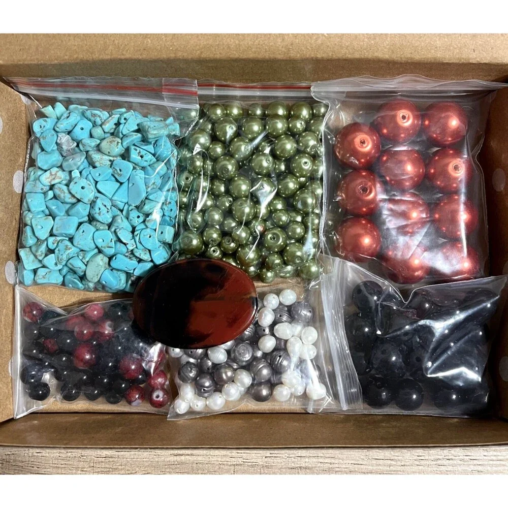 Mixed Lot Stone Rock Glass Beads Boho Jewelry Making Crafts Art Supplies Variety